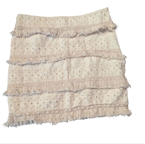Anthropologie,Elegant Cream Linen Fringe Skirt,Size 10 - Picture 3 of 6